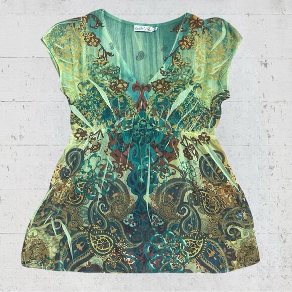 Unity World Wear Y2K Babydoll Fairy Paisley Floral Romantic Sheer Top Size M - Picture 2 of 11